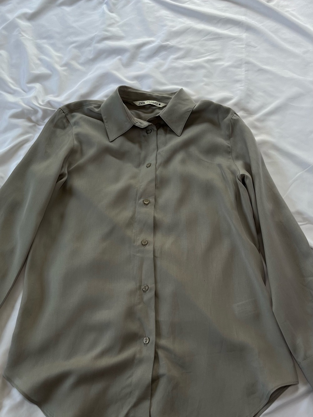 Zara Flowy Long-Sleeve Button-Up Shirt - Gray